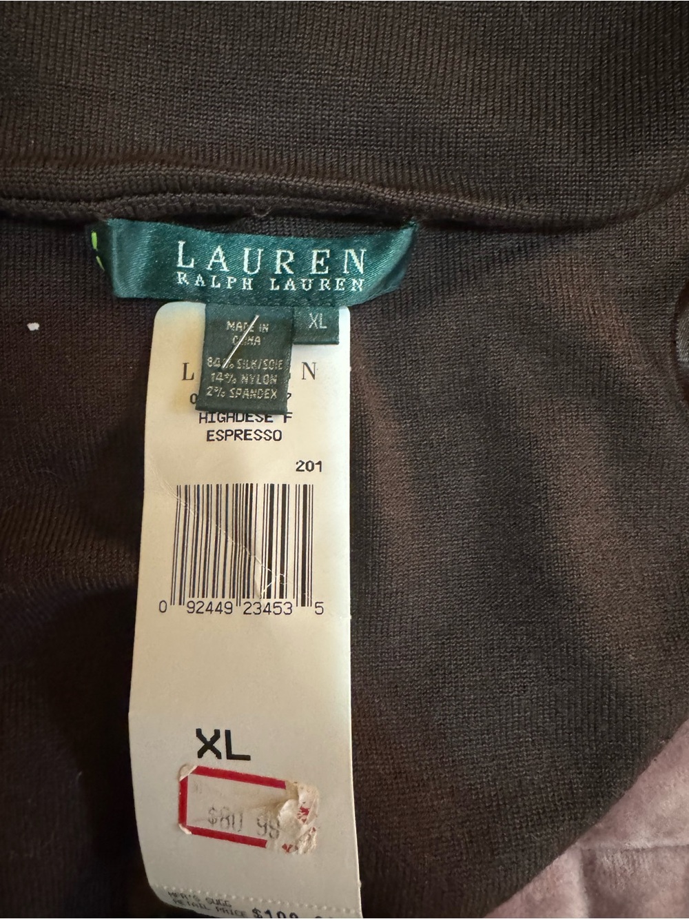 Lauren Ralph Lauren Silk Blend Halter Top XL Espresso Turquoise Beaded Neck NWT - Picture 6 of 6